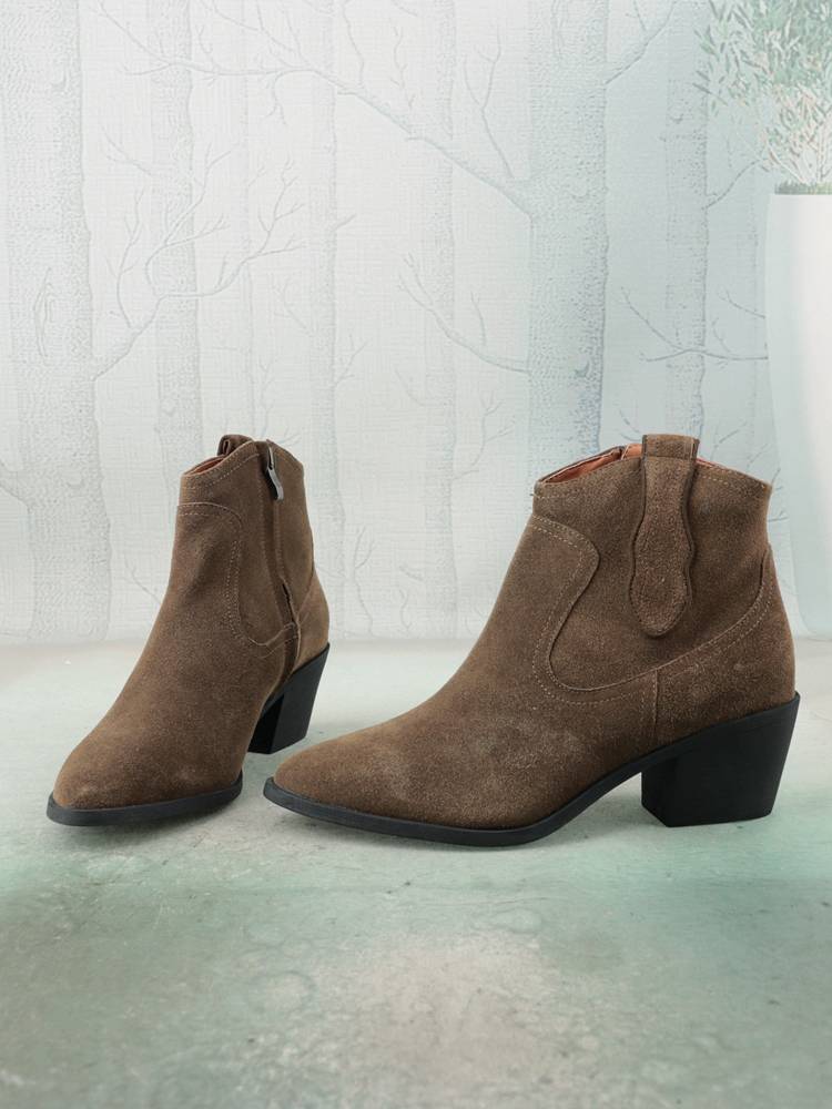 Pd leather leather pointed pointed heel women's shoes retro women's boots short boots western denim boots fashion boots T46-1
