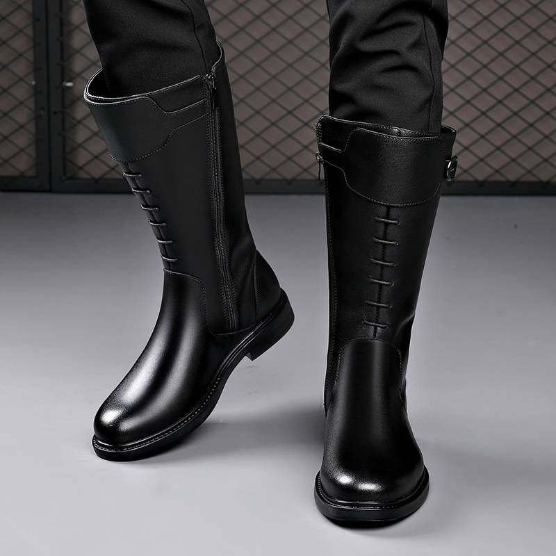 Winter long boots men's leather zipper boots, horse boots, high -top Martin boots, men's outdoor cowhide