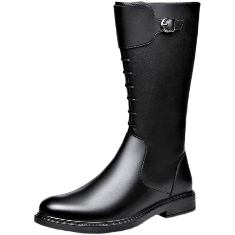 Winter long boots men's leather zipper boots, horse boots, high -top Martin boots, men's outdoor cowhide
