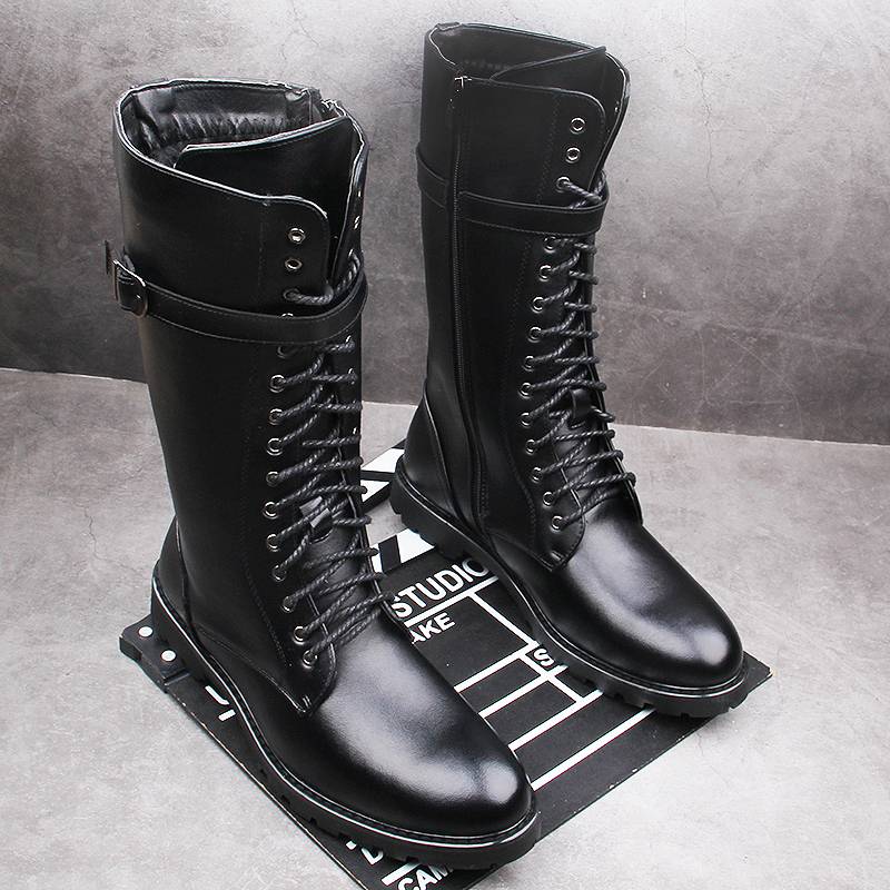 Summer breathable long tube men's Martin boots high -top men's boots high boots riding ride boots trend Gaobang leather boots lace