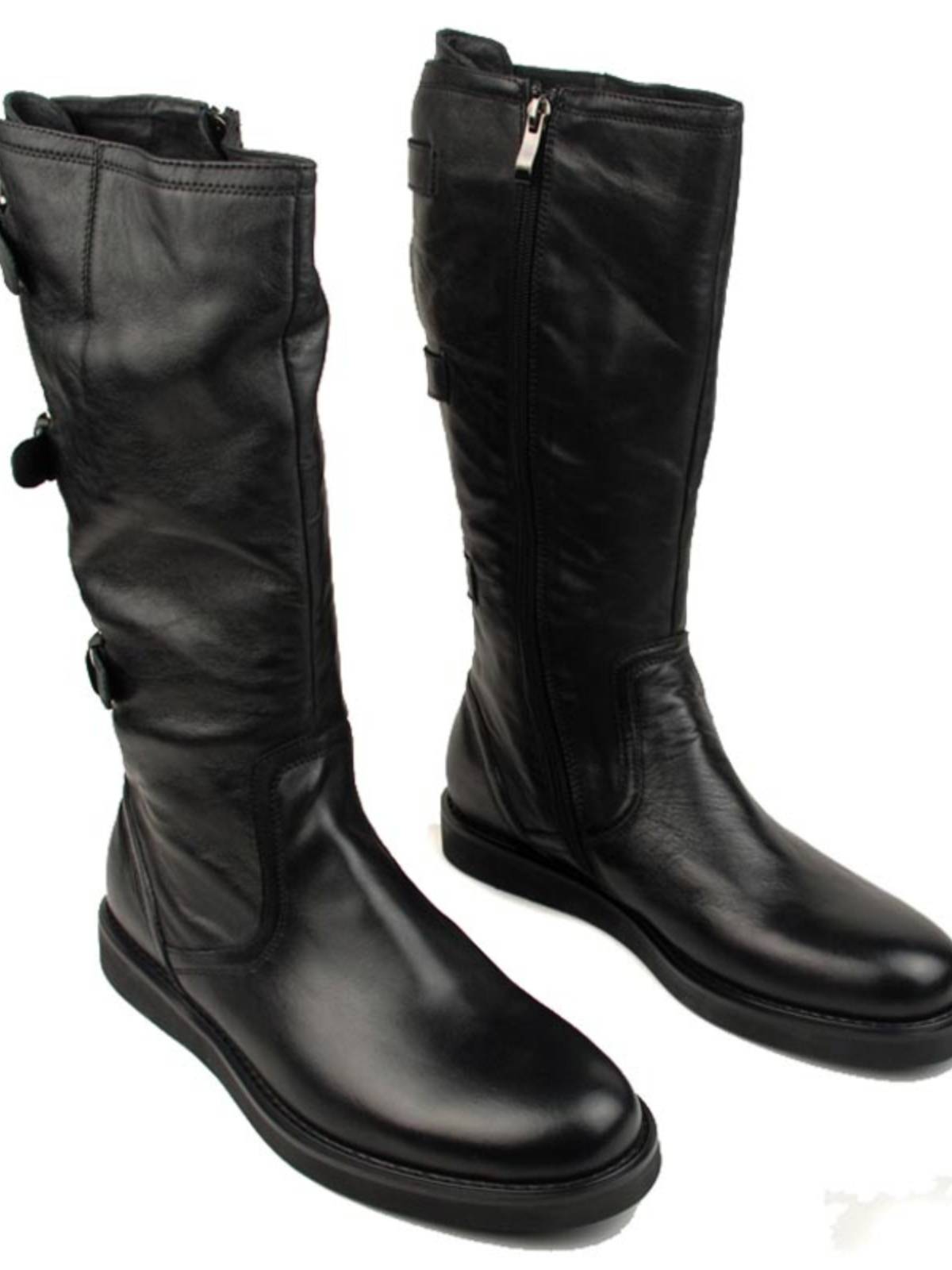 Winter trendy Korean version of high -top men's leather boots leather soft leather zipper high boots casual Martin boots Tibetan stack