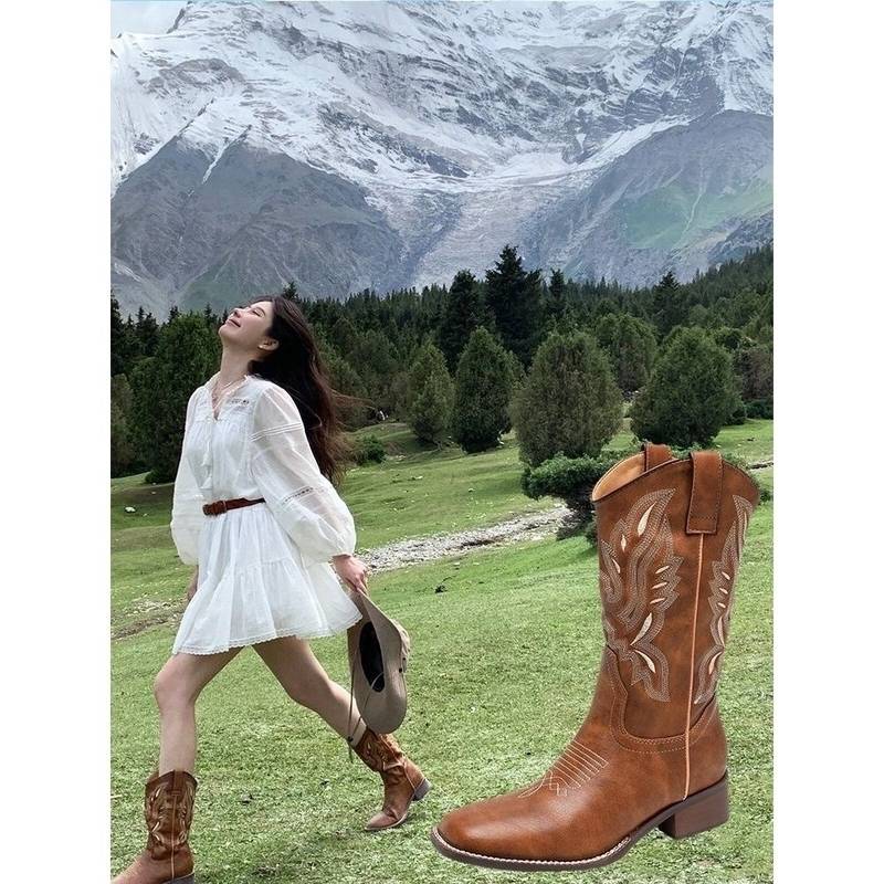 Xinjiang Traveling Putting Boots Summer Grassland Horse Riding Shoes Western denim Knight Boots Brown Martin Boots