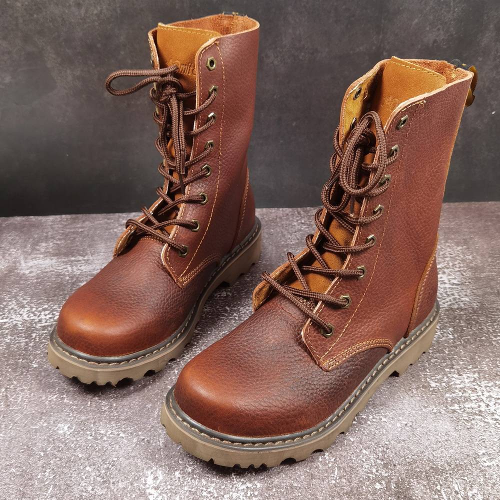 Leather retro latter Martin boots men's medium high -top leather boots waterproof thick sole medium tube cotton boots locomotive boot