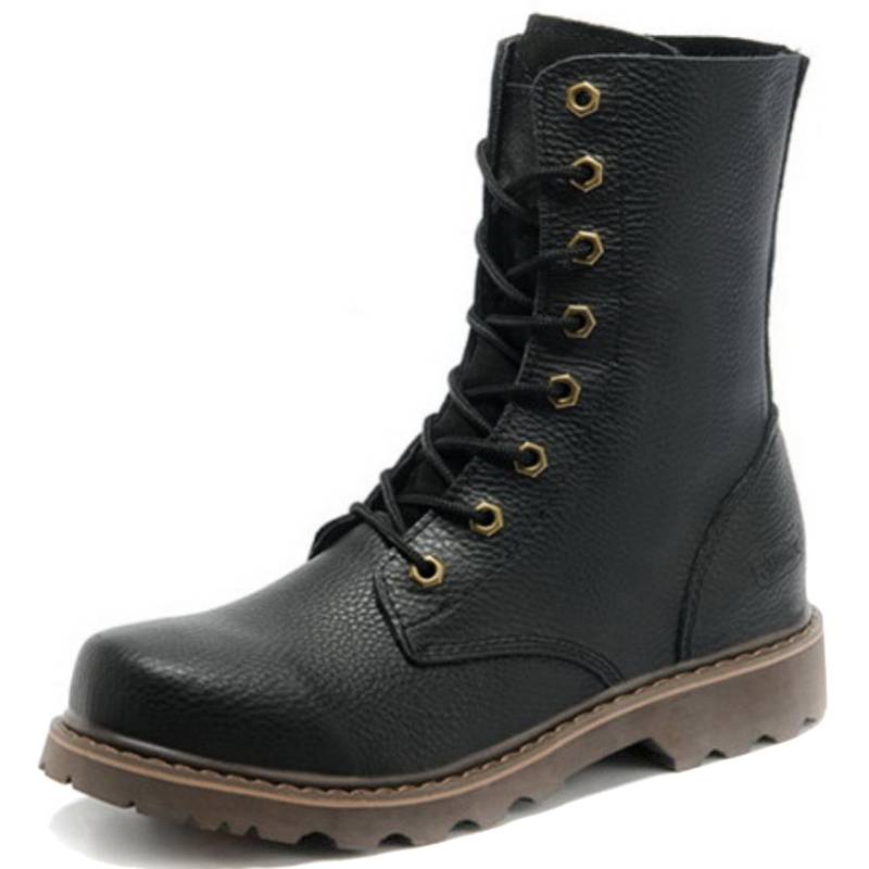 Leather retro latter Martin boots men's medium high -top leather boots waterproof thick sole medium tube cotton boots locomotive boot