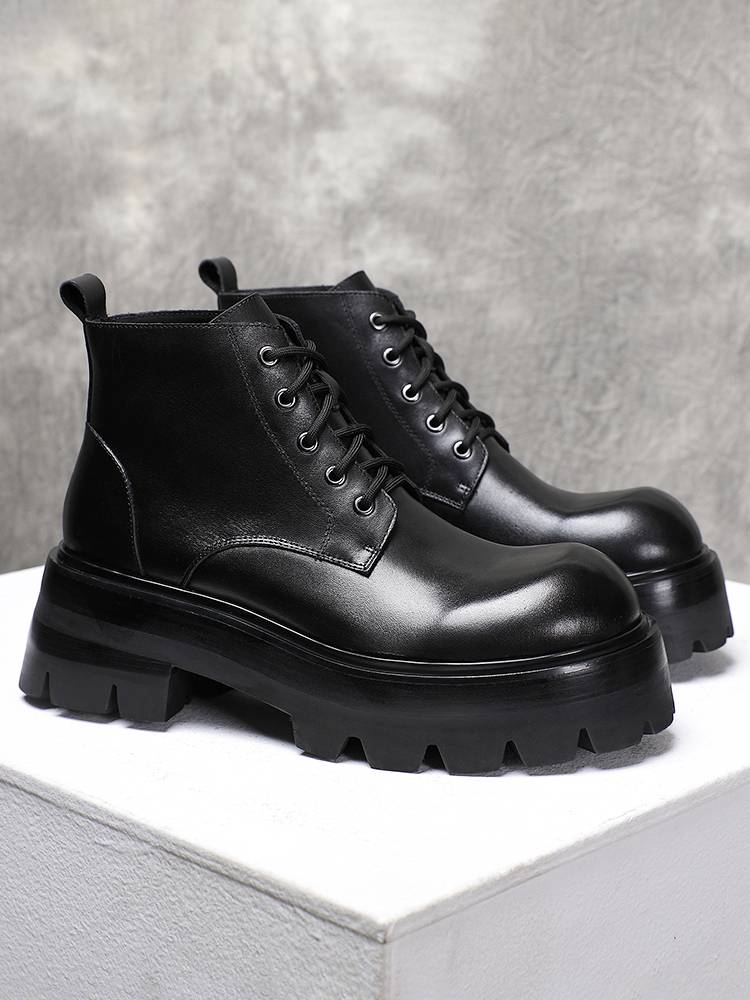 VIP Martin Boots Male 2024 new summer breathable header cowhide British wind thick bottom increase 8cm short boots tide