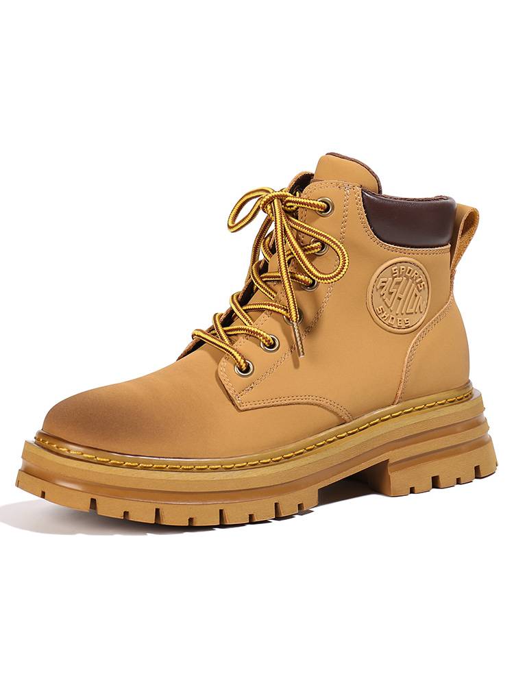 Inner increase Martin boots female Hornet 2024 new thick leather big yellow boots men's locomotive short boots Italy