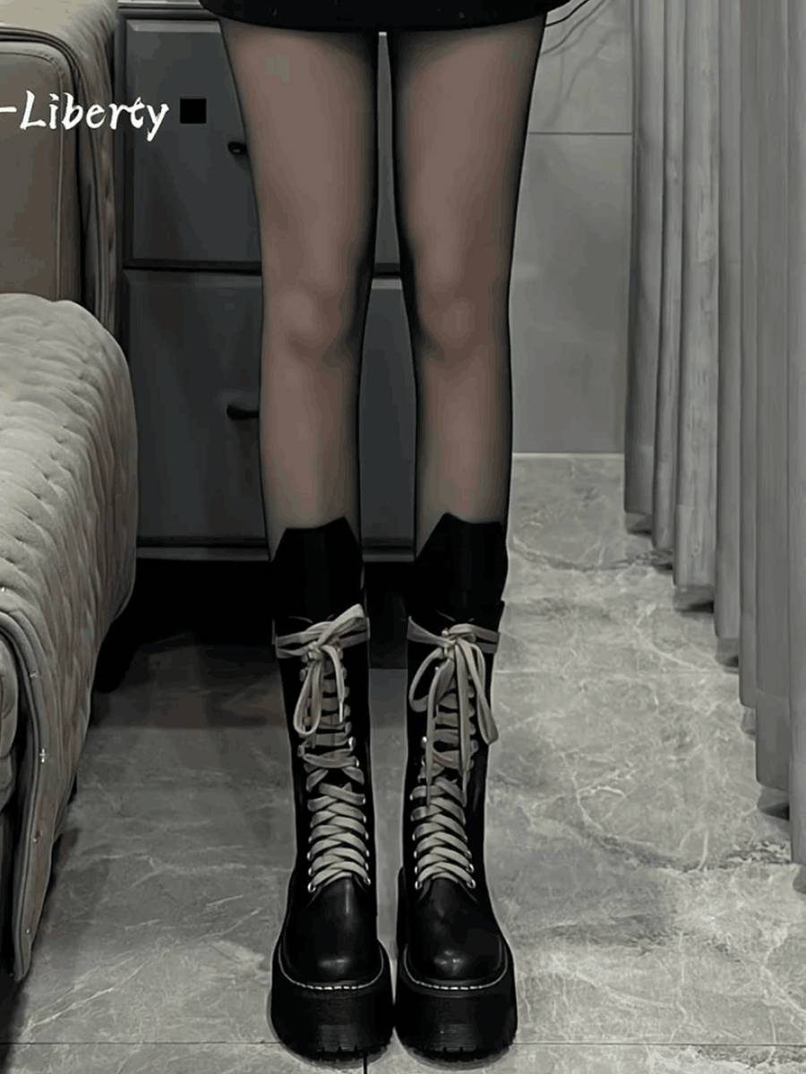 Cater version ~ thick -bottom Martin boots female lace Park Caiying same Internet celebrity increase Knight boots, locomotive short boots children