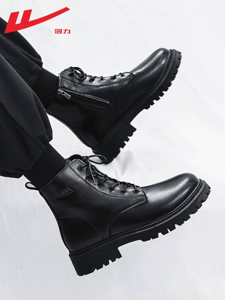 Hui Martin Boot Men's Autumn 2024 New British Soft Leather Black Leather Boot Men's High Gang Gang Boot Man