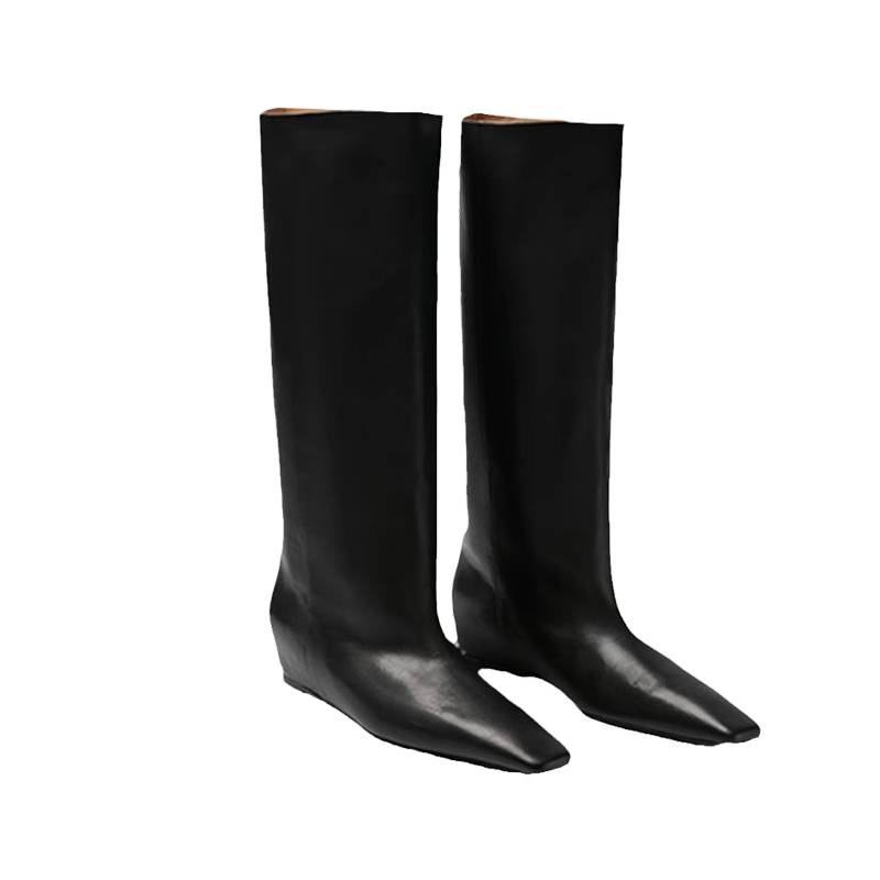 HIDEMI cowhide classic square pointed pointed hidden heights heel boots and boots boots