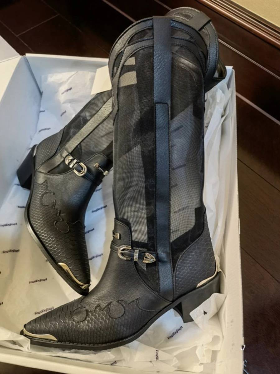 2024 Spring New Polaries Transparent Western Cowboy Boots Women's Coarse High -Hete Knight Boots Embroidery Retro Retro Boots