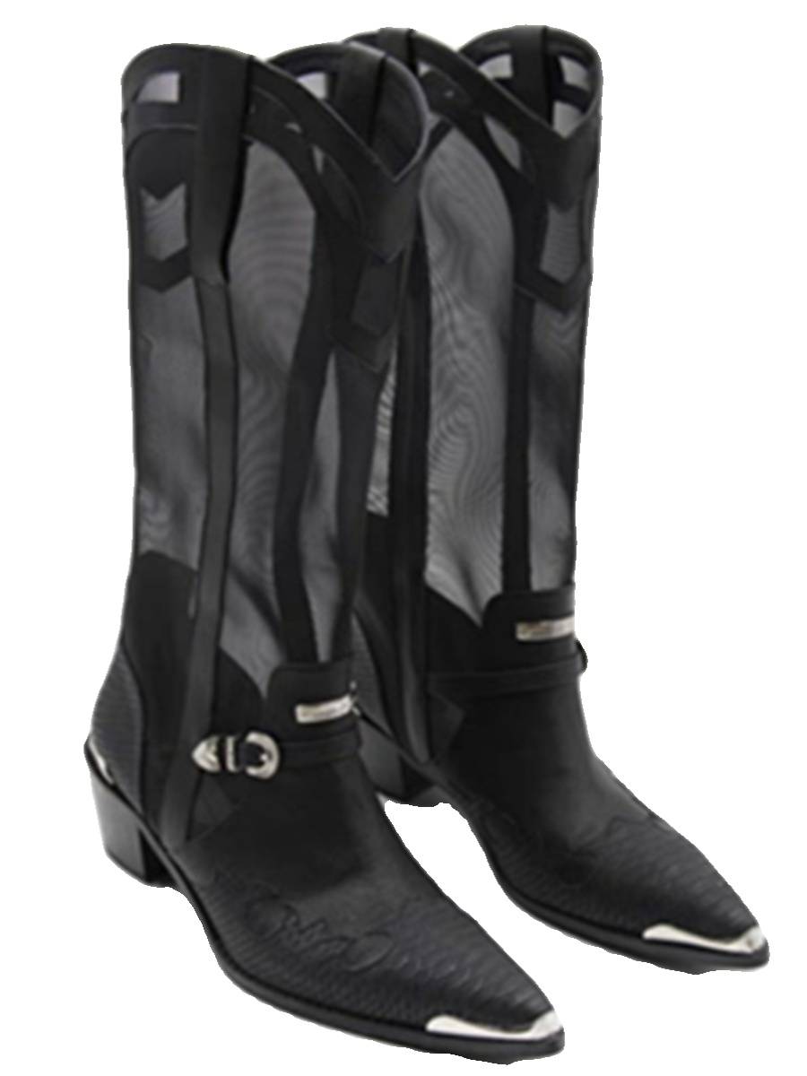 2024 Spring New Polaries Transparent Western Cowboy Boots Women's Coarse High -Hete Knight Boots Embroidery Retro Retro Boots