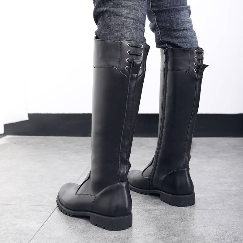 Pluffy high boots men's parade boots leather boots, leisure knight boots British pointed motorcycle boots boots