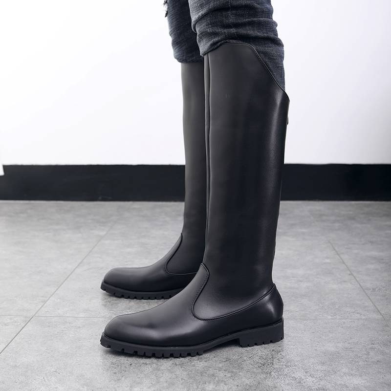 Pluffy high boots men's parade boots leather boots, leisure knight boots British pointed motorcycle boots boots