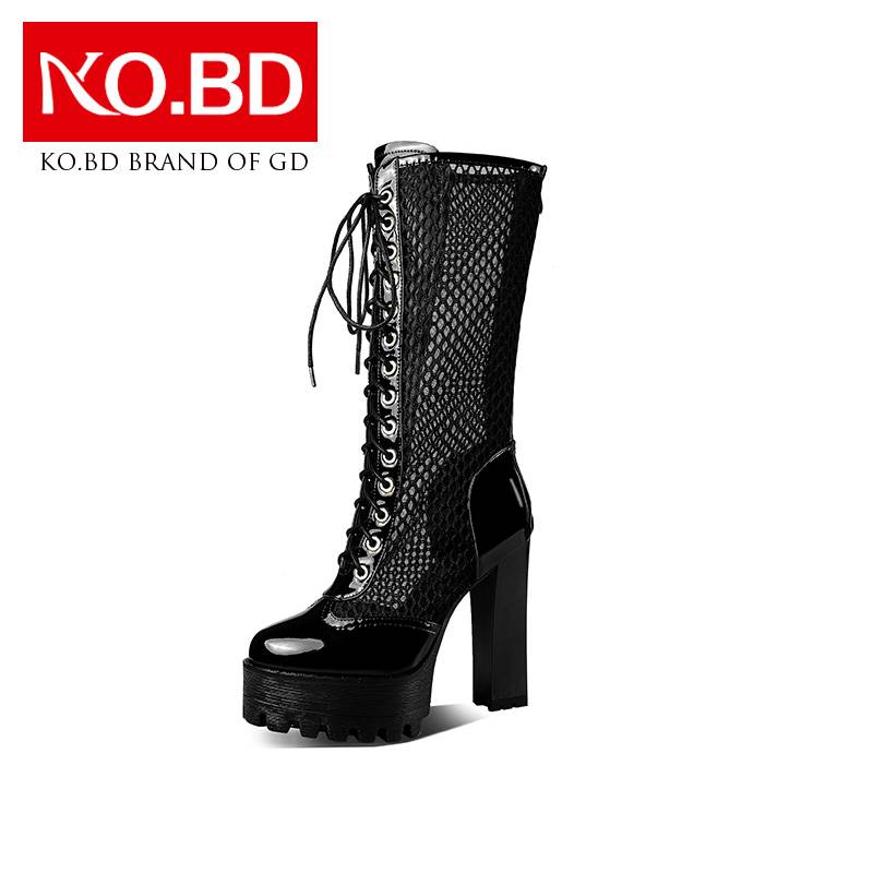 Koby's 12cm ultra -high heel net boots hollow Roman boots Martin boots single boots thick heel waterproof platform women's boots E893