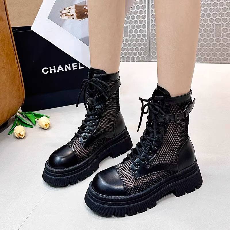 GUIDI FAME thick bottom increase Martin boots female 2024 new summer thin hollow mesh yarn short boots