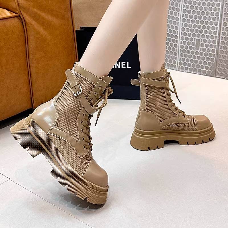 GUIDI FAME thick bottom increase Martin boots female 2024 new summer thin hollow mesh yarn short boots