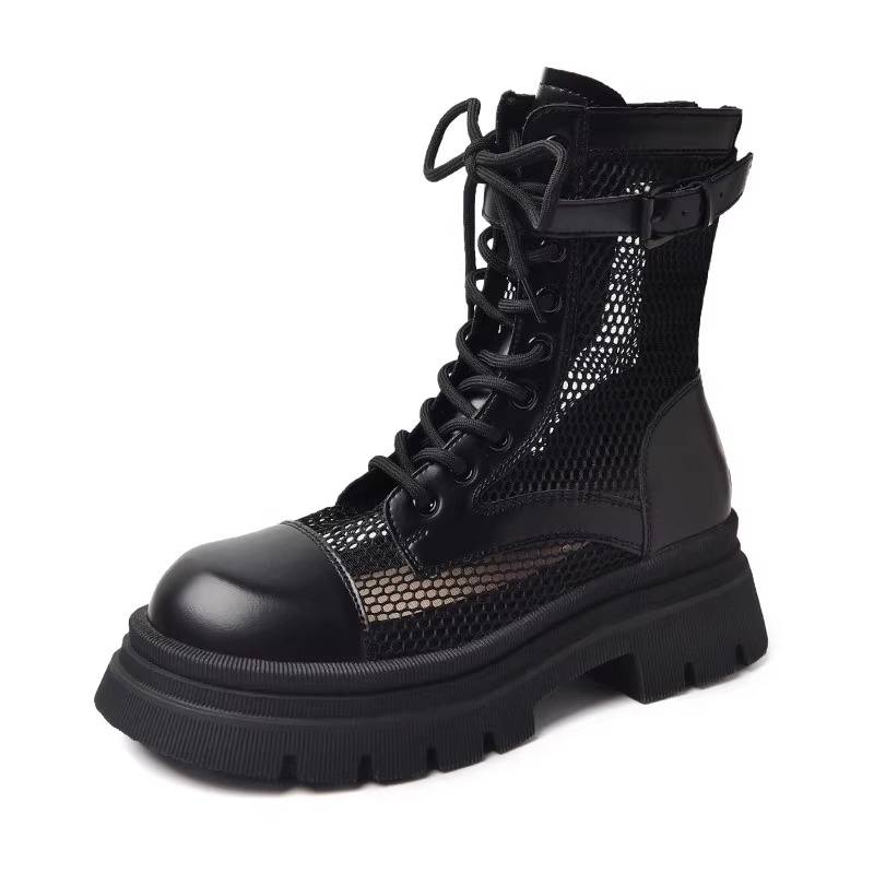 GUIDI FAME thick bottom increase Martin boots female 2024 new summer thin hollow mesh yarn short boots