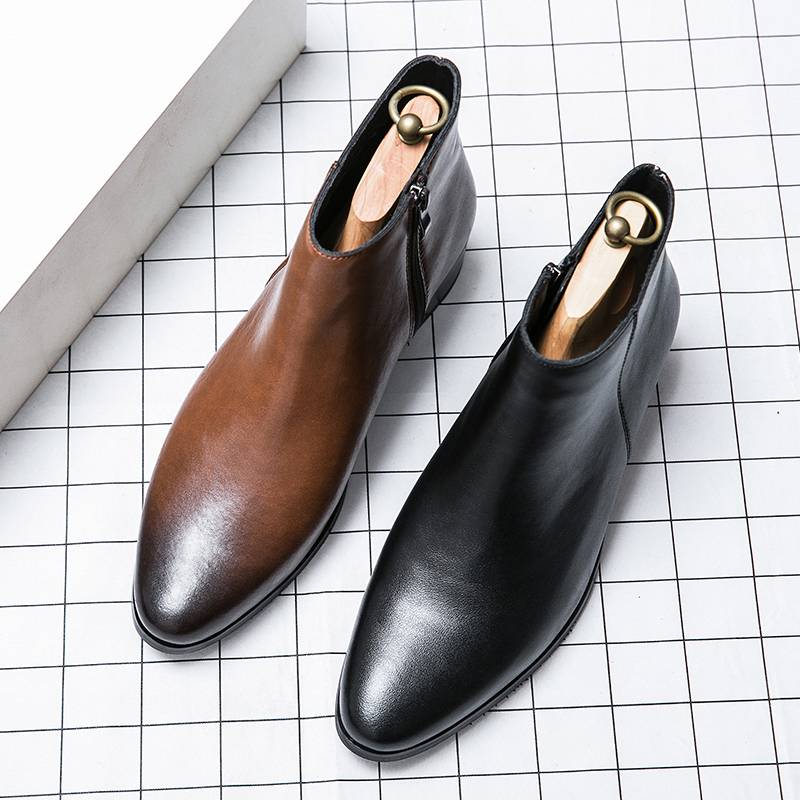 Winter Martin boots men's boots Chelsea boots increase Korean version of British hairstyle high -top leather shoes pointed boots