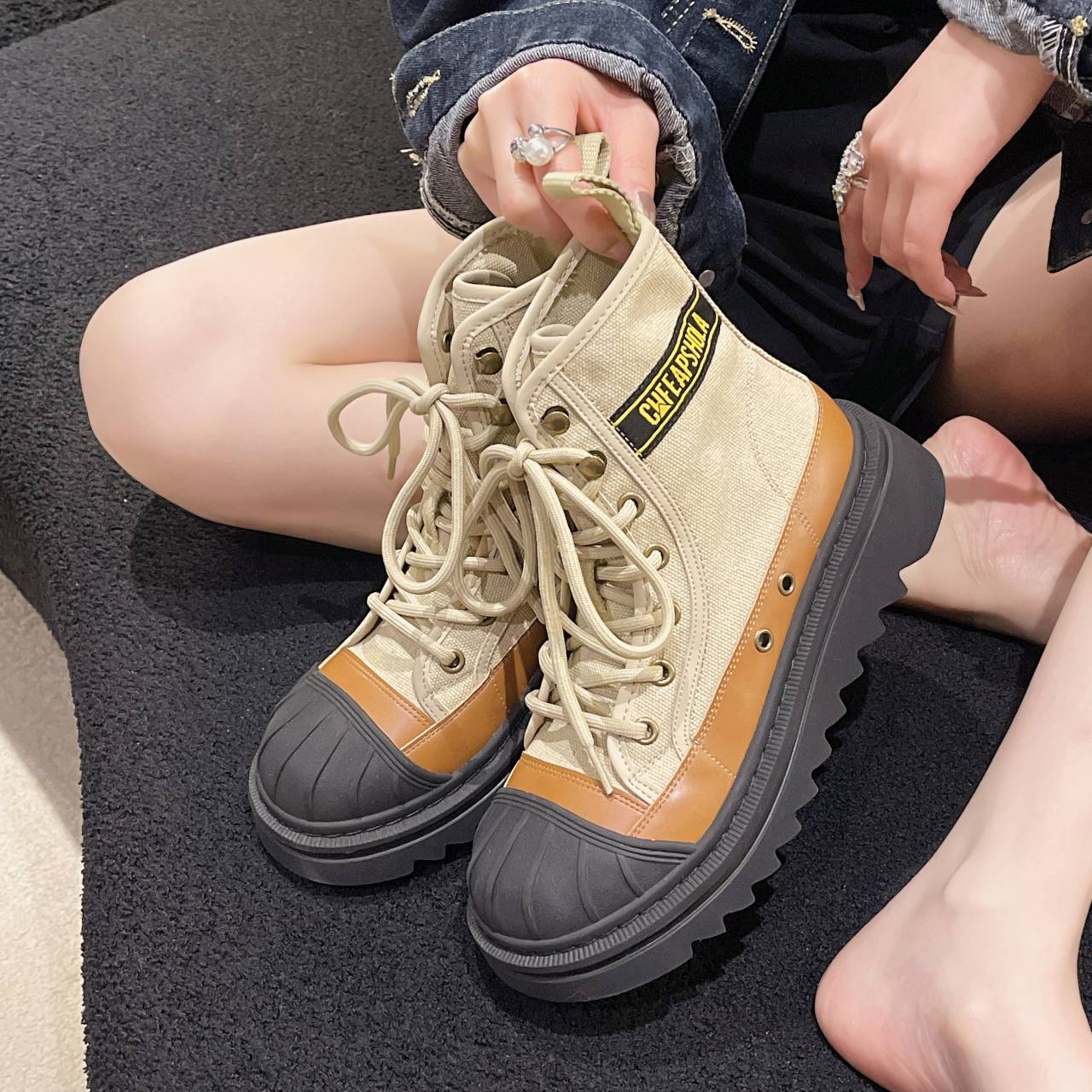 Canvas high -top shoes 2024 new summer thin Martin boots thick sole motorcycle boots boot