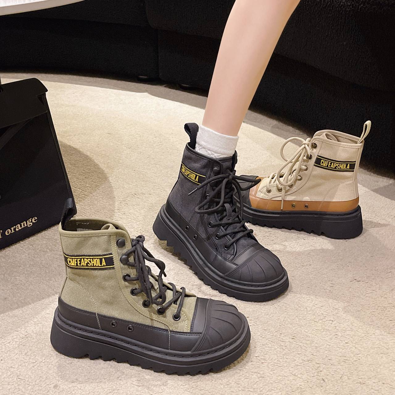 Canvas high -top shoes 2024 new summer thin Martin boots thick sole motorcycle boots boot