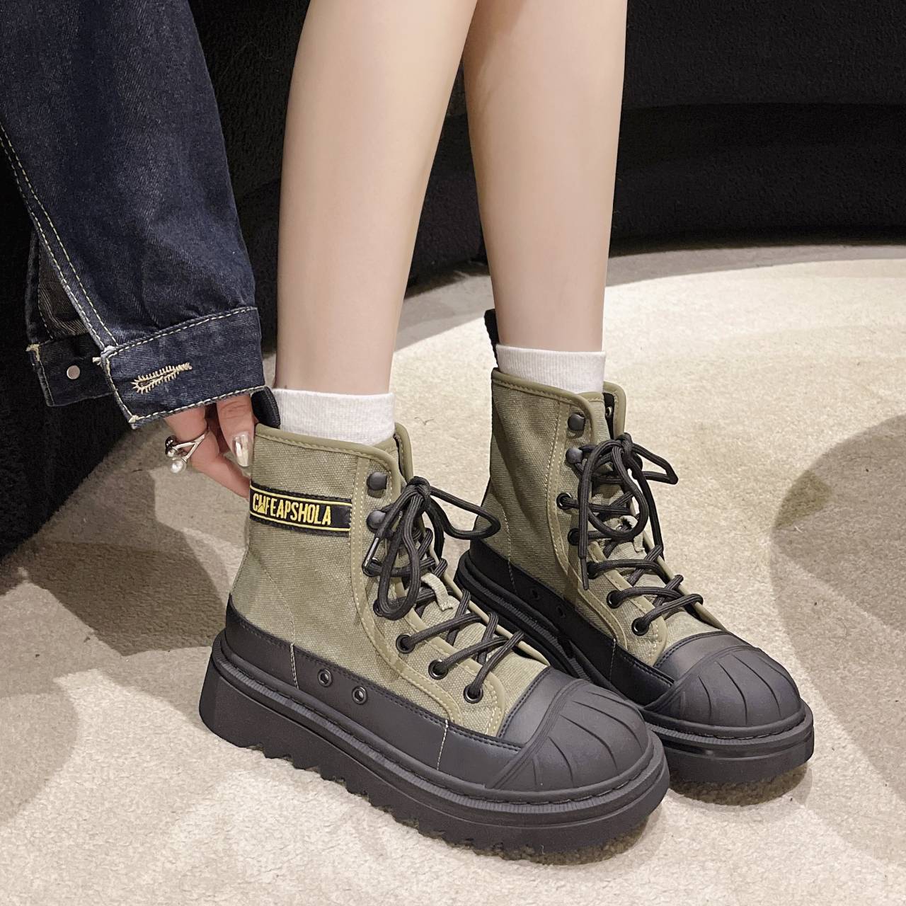Canvas high -top shoes 2024 new summer thin Martin boots thick sole motorcycle boots boot
