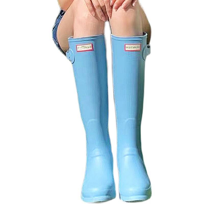 Japanese girl knight boots 2024 new European and American pure color waterproof rain boots versatile thick heel high -heeled fashion boots female