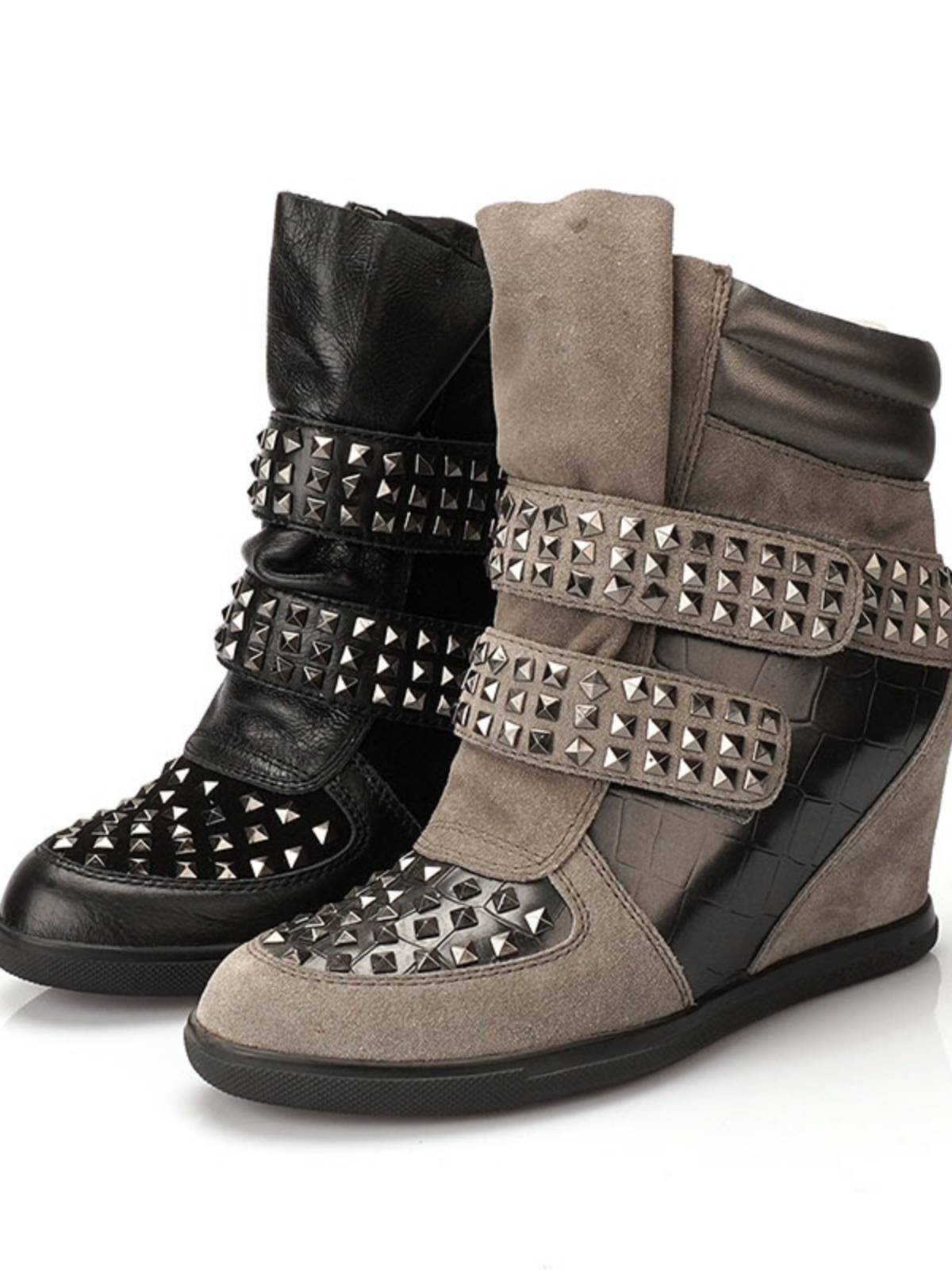 Cowhide 36-39 Sasha Su Autumn and Winter New Product Punk Stepplasia Rivet Pleuel and Zipper Shooting Women Inner Improving Women