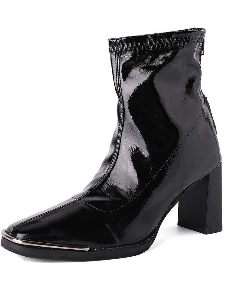 Ken Dou's same patent leather high -heeled shoes Martin boots children 2023 autumn and winter new back zipper thin boots