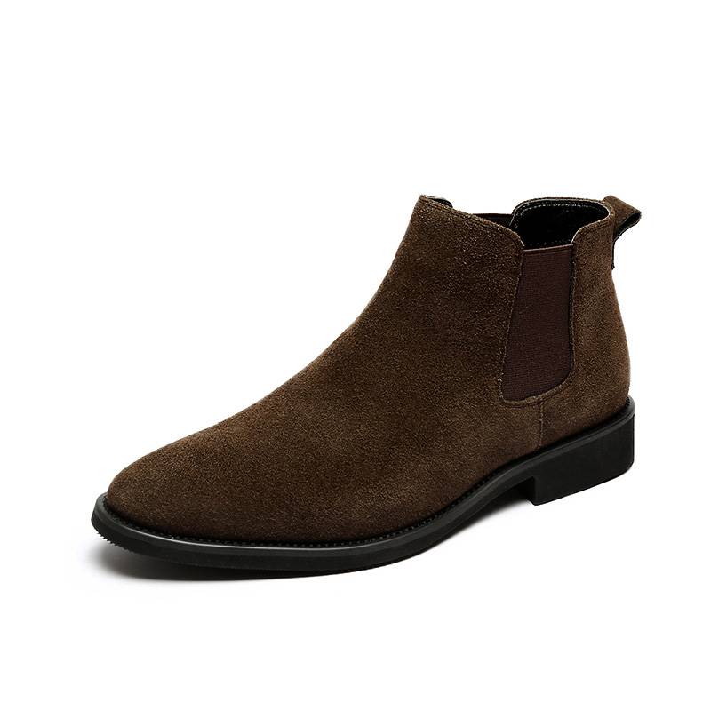 Chelsea boots men's summer breathable British wind pointed wool leather boots high -top leather shoes increase high school help Martin boots