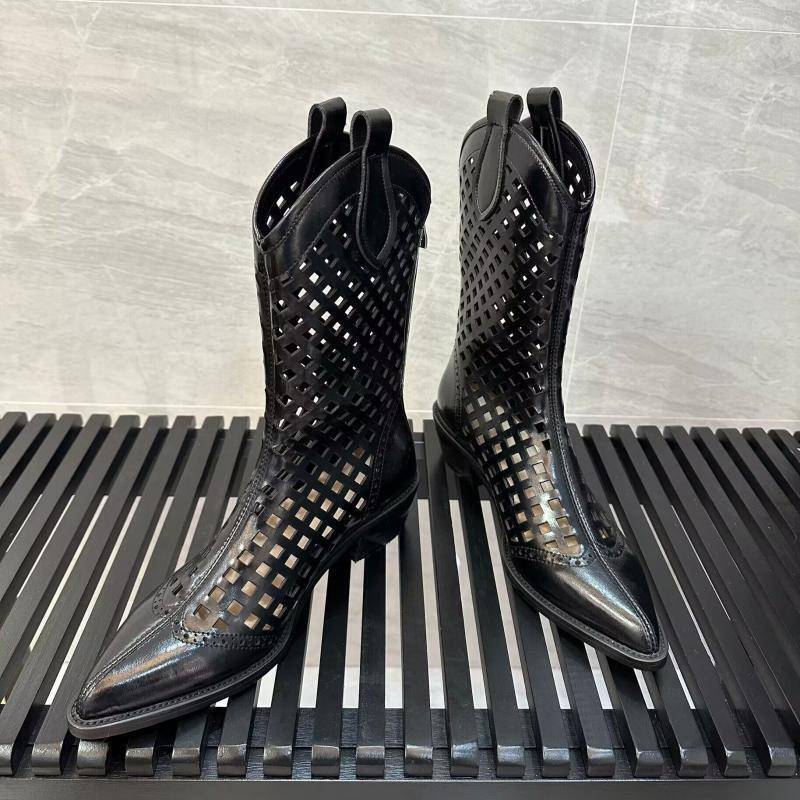 2023 new hollow cool boots female leather in summer thin air -breathable V mouth western denim net boots women's sandals