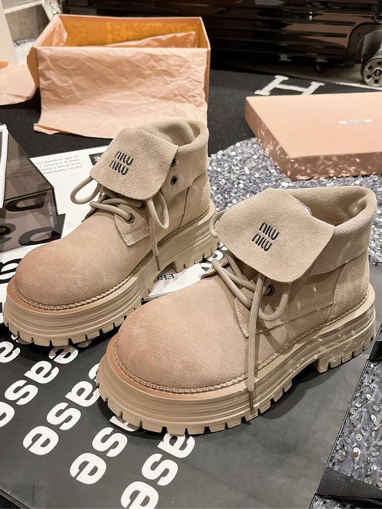 European Store Fruits Leather Martin Boot 2024 New Alphabet Invoic Line Boot Boots Big Yellow Boots Two Powder Women's Shoes