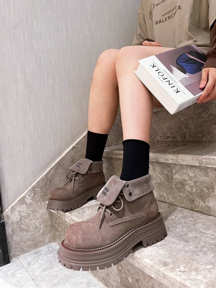 European Store Fruits Leather Martin Boot 2024 New Alphabet Invoic Line Boot Boots Big Yellow Boots Two Powder Women's Shoes