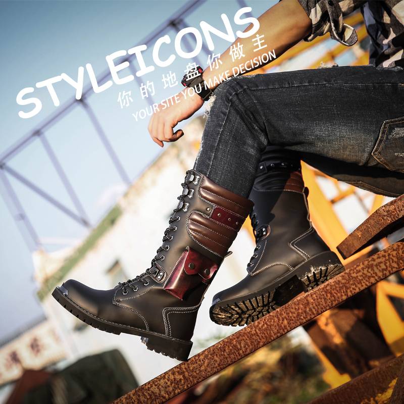 Inner height men's boots, high horse boots, boots, boots, men's big scalp boots waterproof large -size long cylindrical Martin boots tide tide