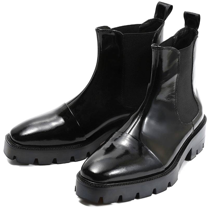 Men's high -heeled leather shoes, high -heeled boots, leather high -top men's toe -toe layer cowhide red bottom black Chelsea boots