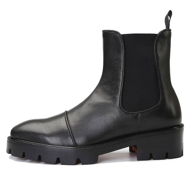Men's high -heeled leather shoes, high -heeled boots, leather high -top men's toe -toe layer cowhide red bottom black Chelsea boots