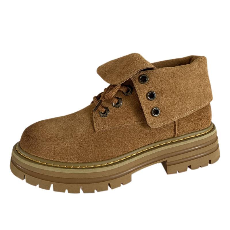 Wangzai is a dog 2023 autumn and winter versatile and thick bottom, kicking the rotten big yellow boots western boots Martin boots female leather tide