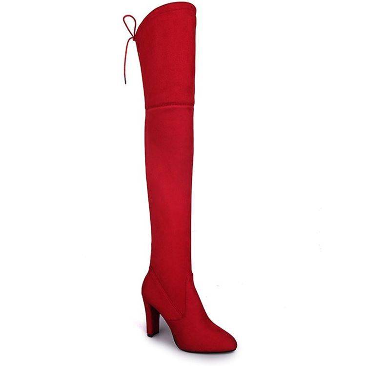 Long Boots Women Shoes European and American pointed thick heel -side zipper over -the -knee boots elastic boots female