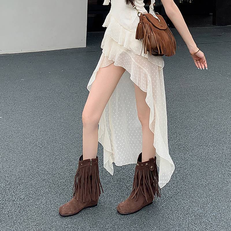 West Cowboy Boots Backward Soup and Middle Girl Boots Up-Turn Martin Boots Round Head and Boots