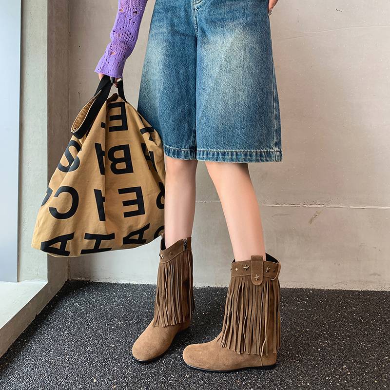 West Cowboy Boots Backward Soup and Middle Girl Boots Up-Turn Martin Boots Round Head and Boots
