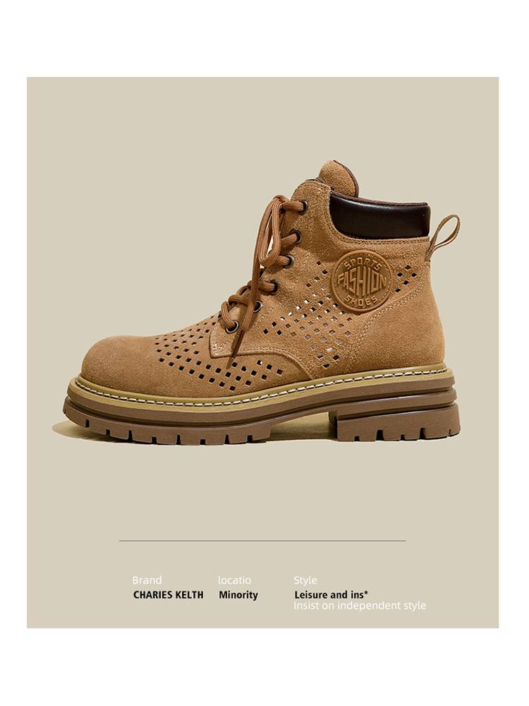 Thick -bottom big yellow boots female 2024 summer new small small one increases hollow Martin boots short boots western denim boots