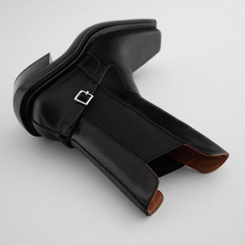 ZA2024 new square -headed denim high -heeled short boots wild British cigarette tube Chelsea boots leather Martin boots