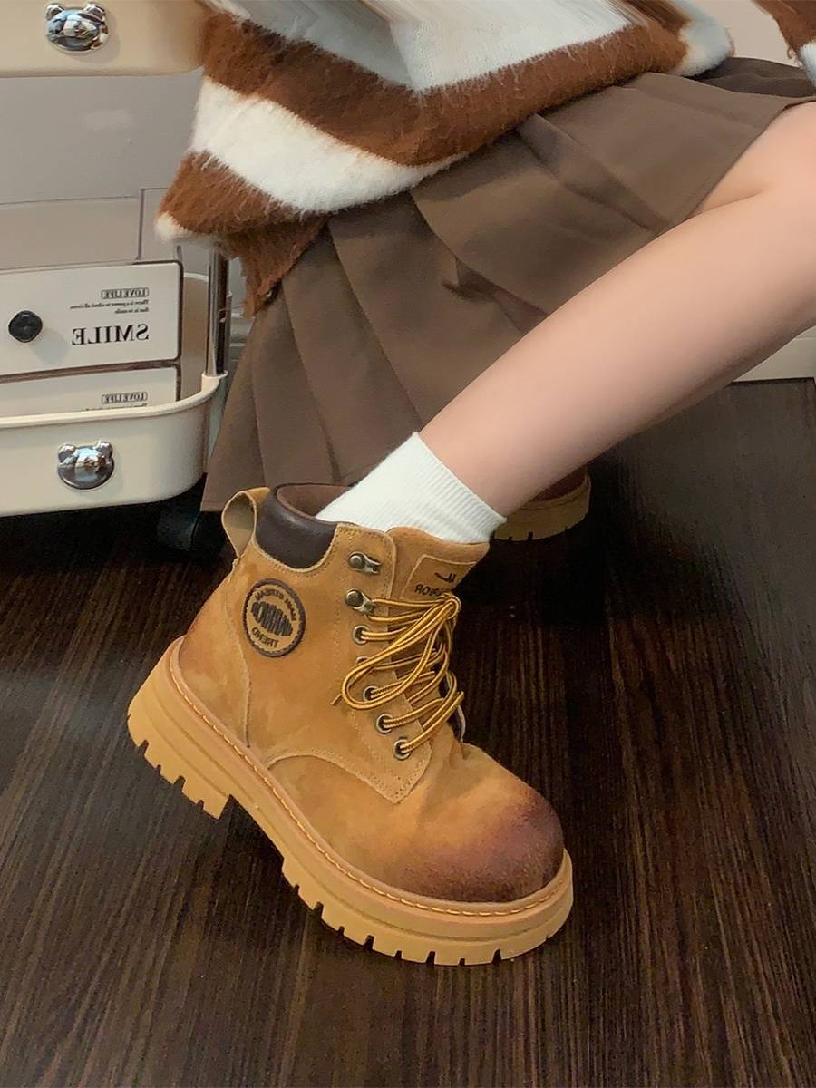 Returning Dahuang Martin Boots Female Gao Gang Couple shoes Outdoor wild loose cake bottom boots summer short tube men and women boots