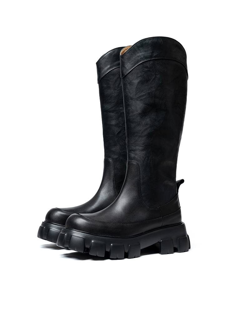 The head layer soft leather men's boots 6cm increased loose cake thick bottom high -bottomed high boots men's long pipe Martin boots tide