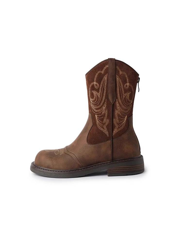 Leather retro British tourist wearing western boots embroidered knight boots, boots, female Martin boots, Martin Summer