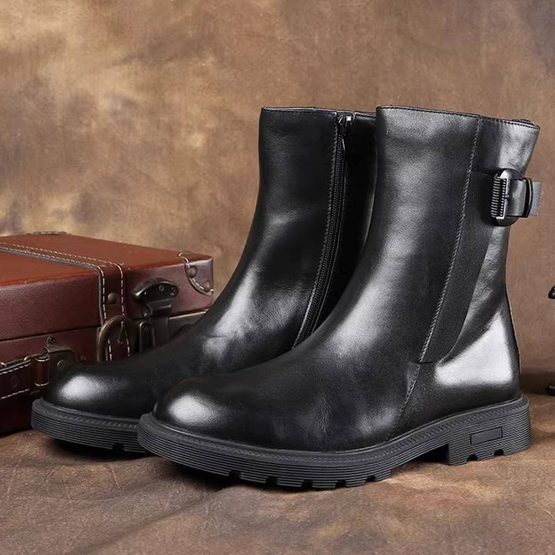 Trendy fashion men's high -top shoes Martin boots men's middle high leather boots, leisure leisure high -top boots genuine