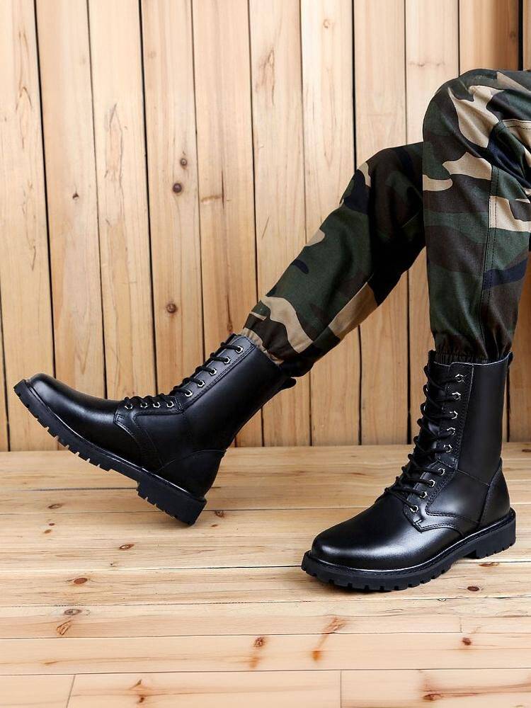 Summer breathable leather male army hook Martin boots high -top British style men's winter plus velvet shoes combat boots