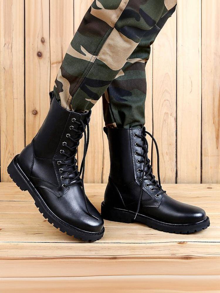Summer breathable leather male army hook Martin boots high -top British style men's winter plus velvet shoes combat boots