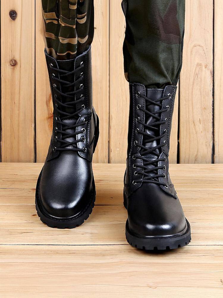 Summer breathable leather male army hook Martin boots high -top British style men's winter plus velvet shoes combat boots