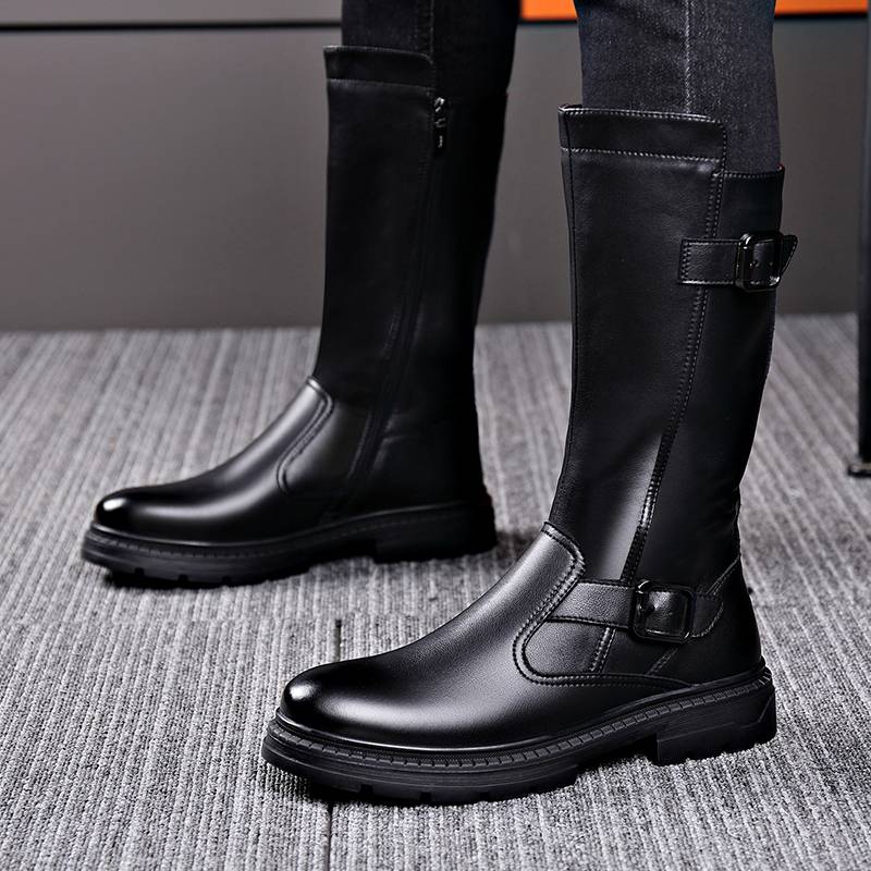 The new leather Martin boots men's high horse boots men's winter plus velvet leather boots men's high -top zipper boots