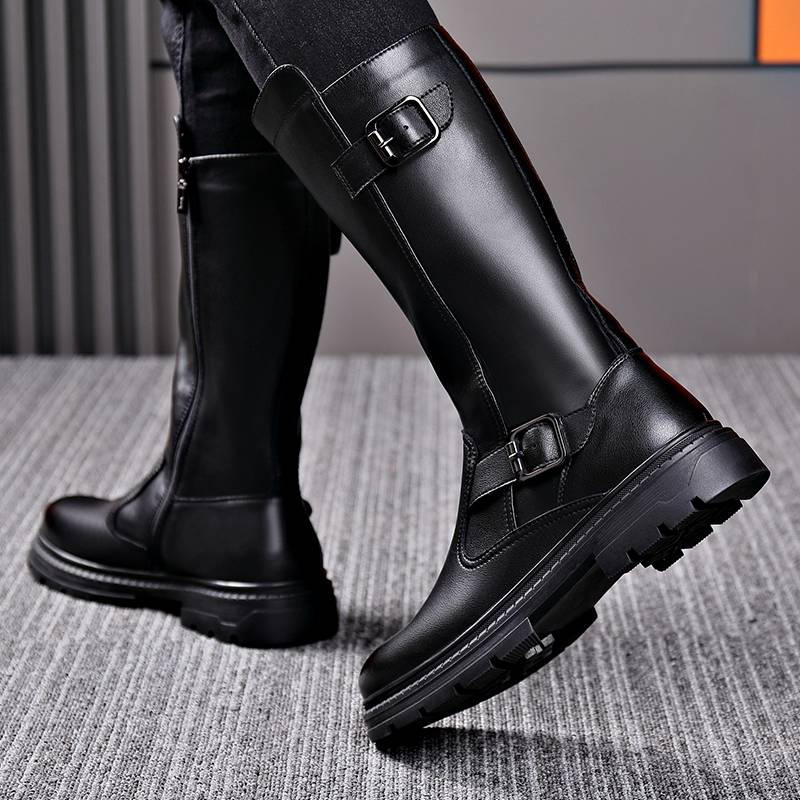 The new leather Martin boots men's high horse boots men's winter plus velvet leather boots men's high -top zipper boots